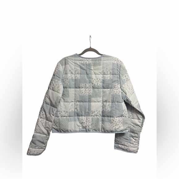 STOOSH Blue Patchwork Quilted Tie-Front Jacket Cottagecore Prairie NWT L - Picture 3 of 6